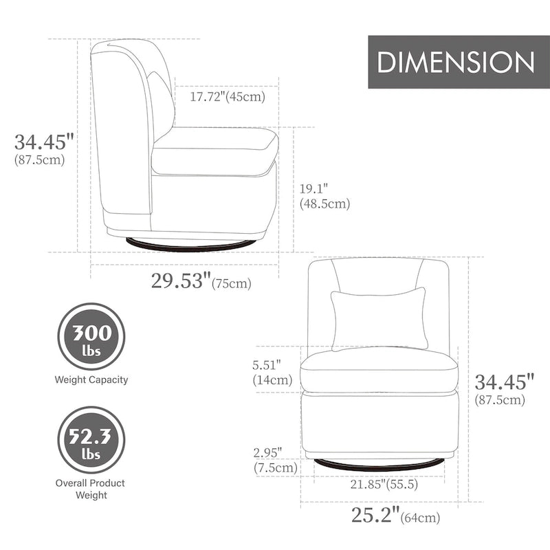 Fauteuil d'appoint pivotant rond en tissu chenille
