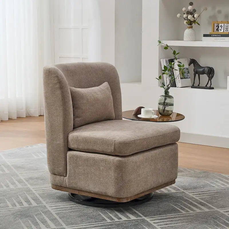 Fauteuil d'appoint pivotant rond en tissu chenille