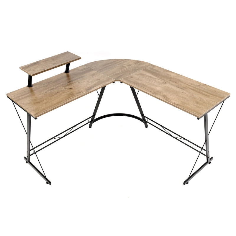 Bureau d'angle avec étagère surélevée