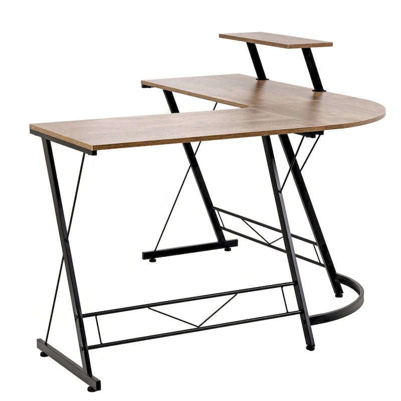 Bureau d'angle avec étagère surélevée