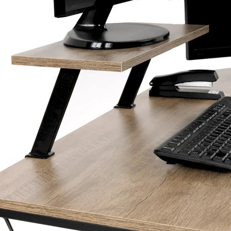 Bureau d'angle avec étagère surélevée