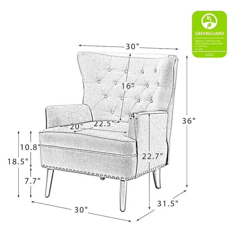 Fauteuil d'appoint transitionnel avec garniture cloutée