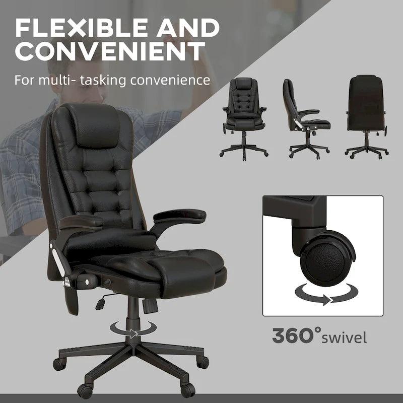 Chaise de bureau de massage vibrant à dossier haut avec 6 points de massage