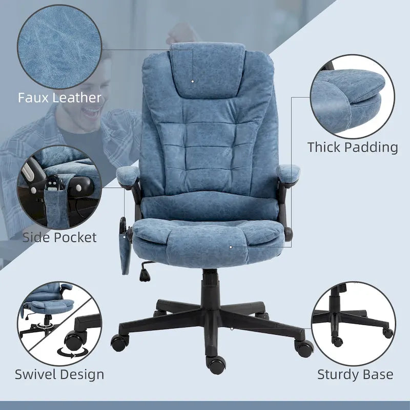 Chaise de bureau de massage vibrant à dossier haut avec 6 points de massage
