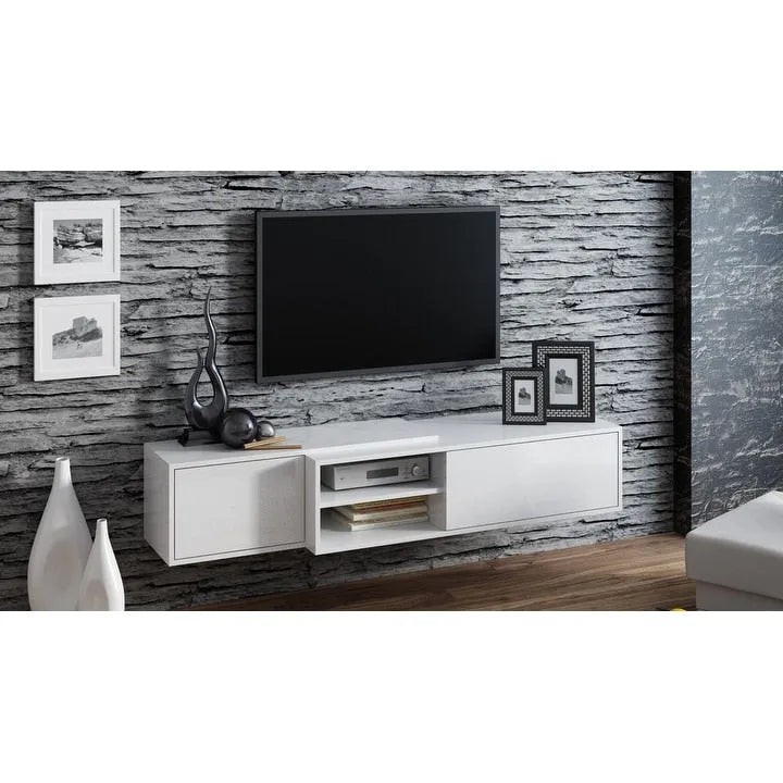 Meuble TV avec placards latéraux et étagère centrale ouverte