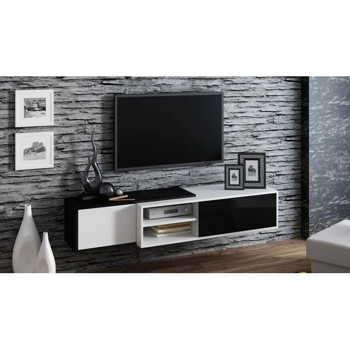 Meuble TV avec placards latéraux et étagère centrale ouverte