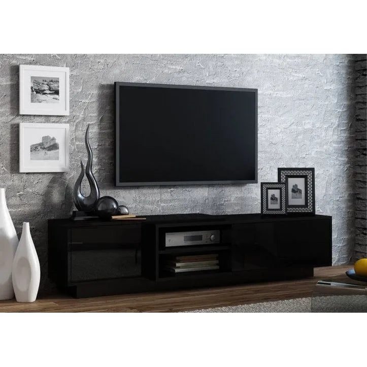 Meuble TV avec placards latéraux et étagère centrale ouverte