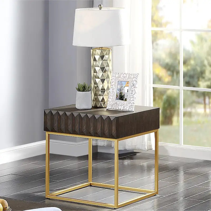 Table d'appoint Art déco avec tiroir – Cadre en acier doré
