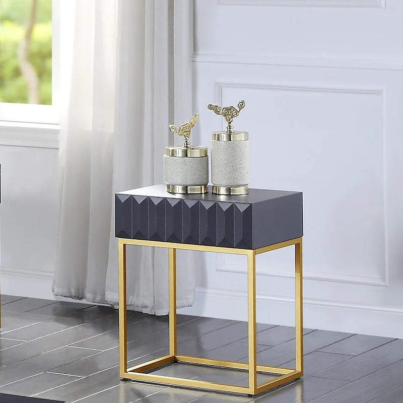 Table d'appoint Art déco avec tiroir – Cadre en acier doré