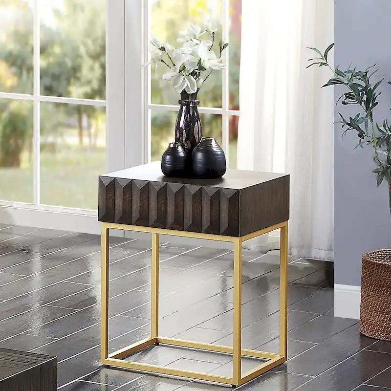 Table d'appoint Art déco avec tiroir – Cadre en acier doré