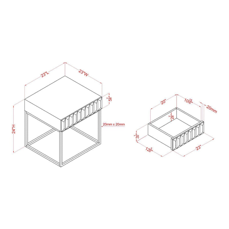 Table d'appoint Art déco avec tiroir – Cadre en acier doré