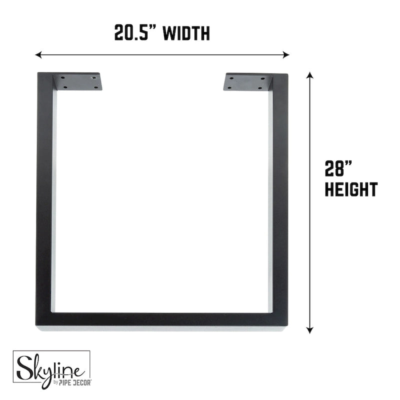 Pieds de table carrés en acier avec finition noir mat – Lot de 2