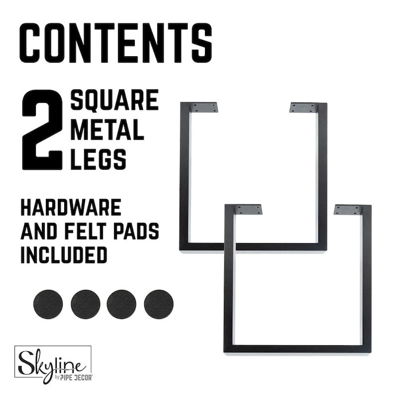 Pieds de table carrés en acier avec finition noir mat – Lot de 2