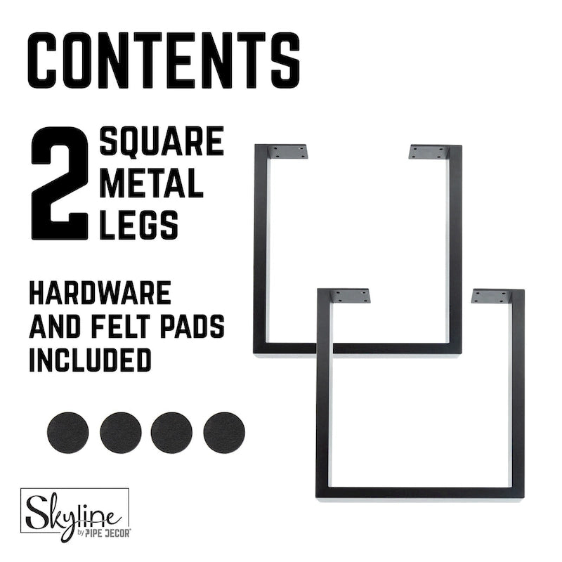 Pieds de table carrés en acier avec finition noir mat – Lot de 2