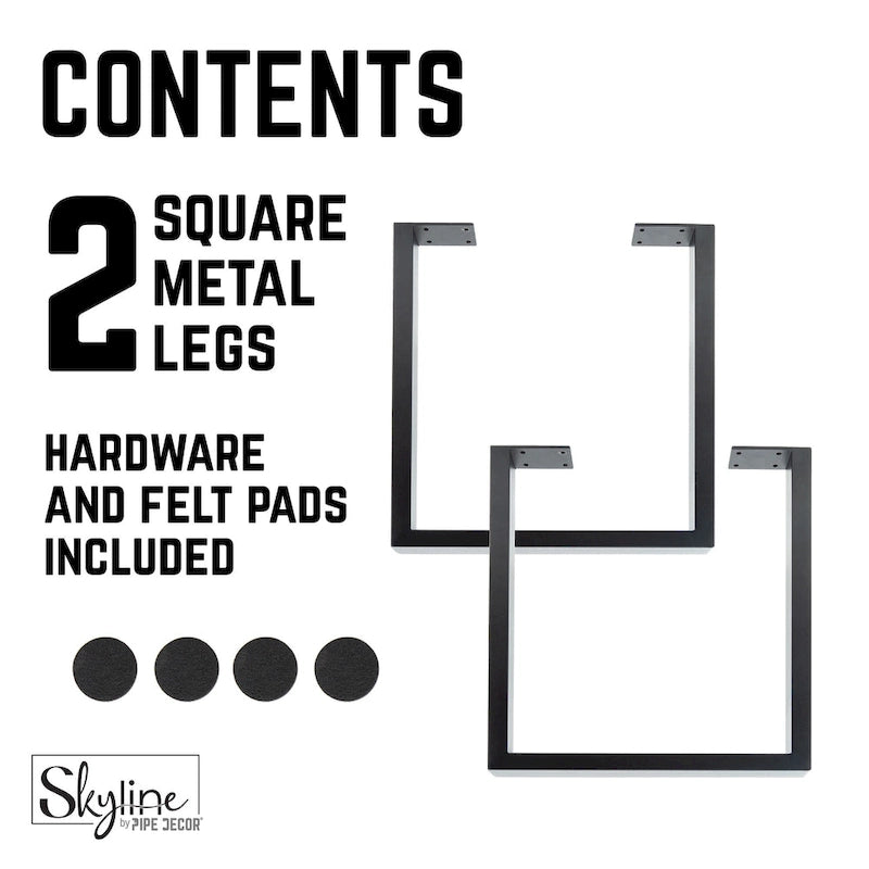 Pieds de table carrés en acier avec finition noir mat – Lot de 2