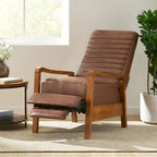 Fauteuil inclinable à dossier poussé avec coutures horizontales et cadre en bois d'hévéa