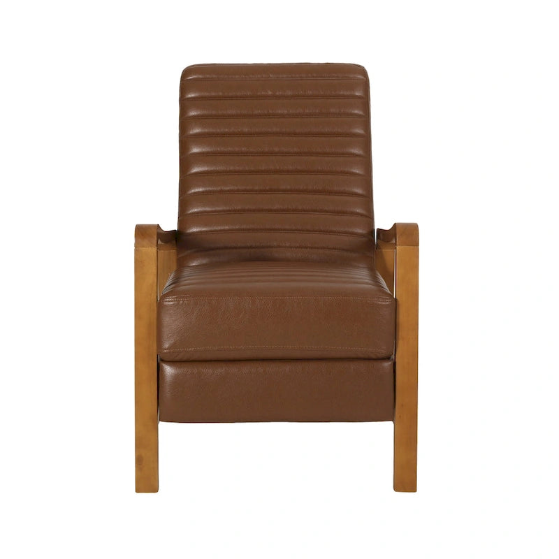 Fauteuil inclinable à dossier poussé avec coutures horizontales et cadre en bois d'hévéa