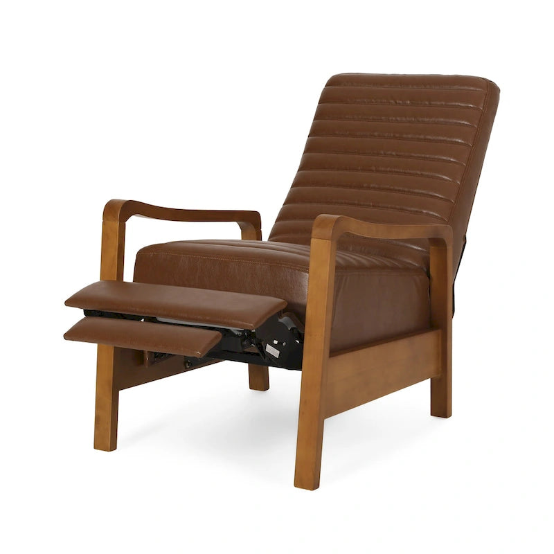 Fauteuil inclinable à dossier poussé avec coutures horizontales et cadre en bois d'hévéa