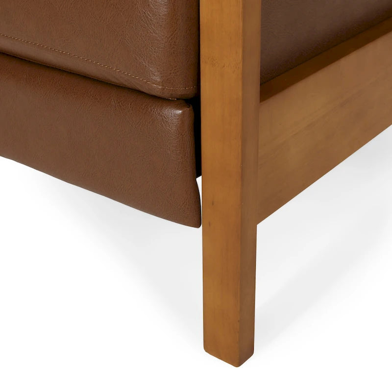 Fauteuil inclinable à dossier poussé avec coutures horizontales et cadre en bois d'hévéa