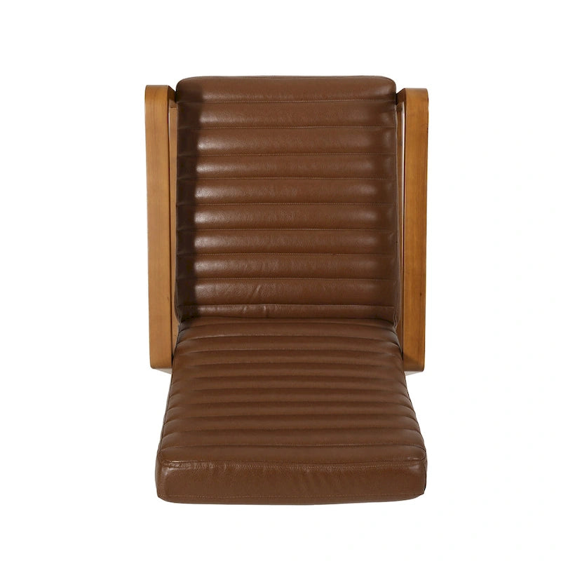 Fauteuil inclinable à dossier poussé avec coutures horizontales et cadre en bois d'hévéa
