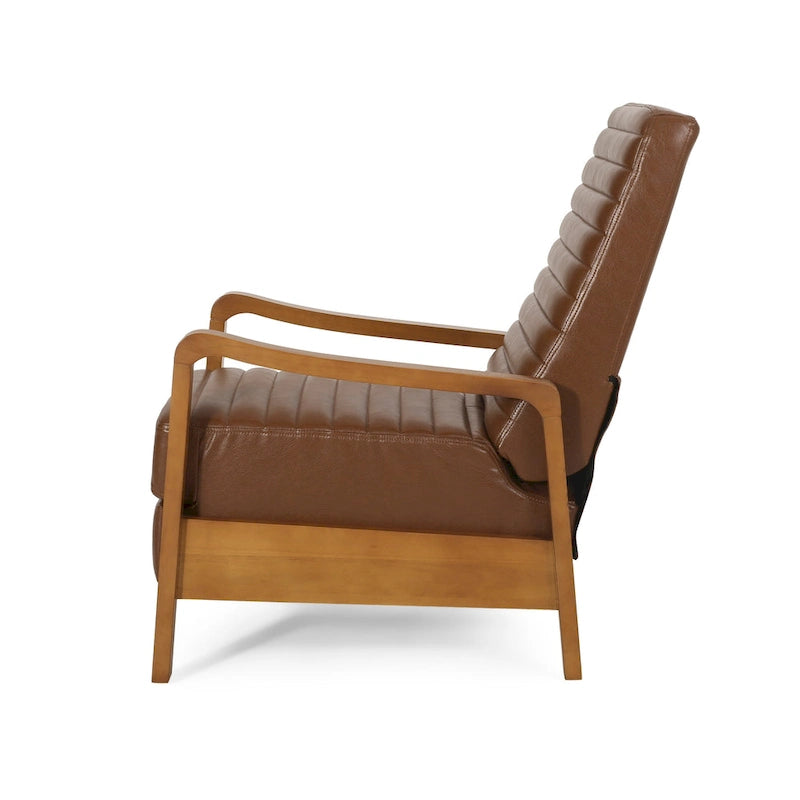 Fauteuil inclinable à dossier poussé avec coutures horizontales et cadre en bois d'hévéa