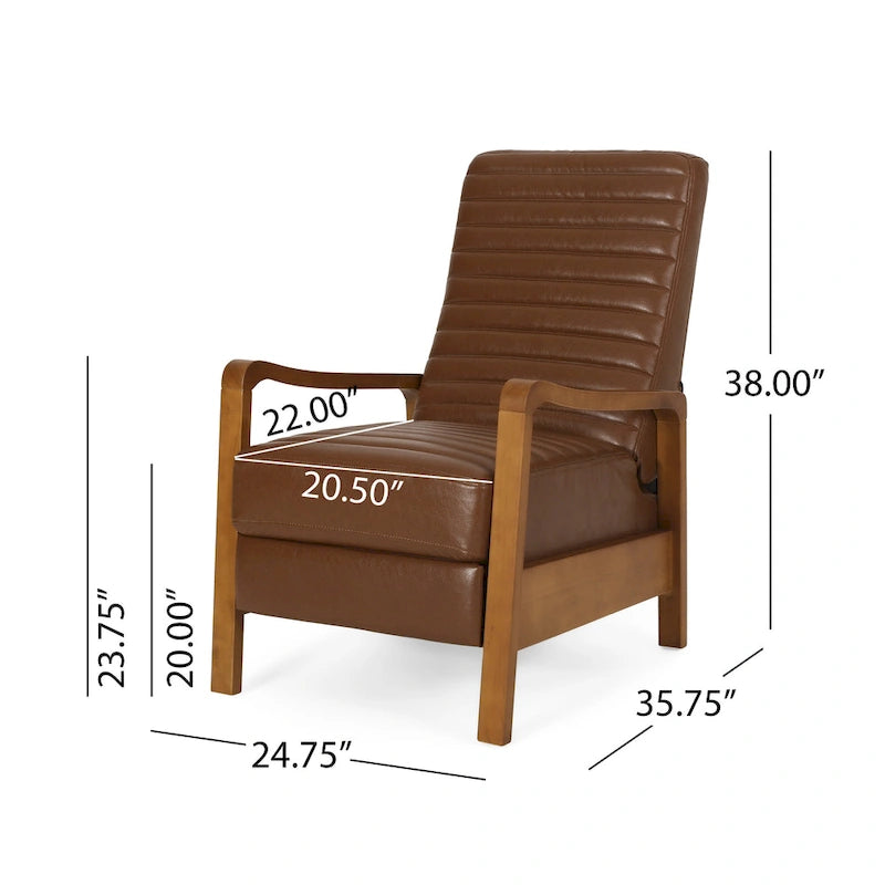 Fauteuil inclinable à dossier poussé avec coutures horizontales et cadre en bois d'hévéa