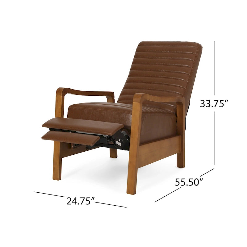 Fauteuil inclinable à dossier poussé avec coutures horizontales et cadre en bois d'hévéa