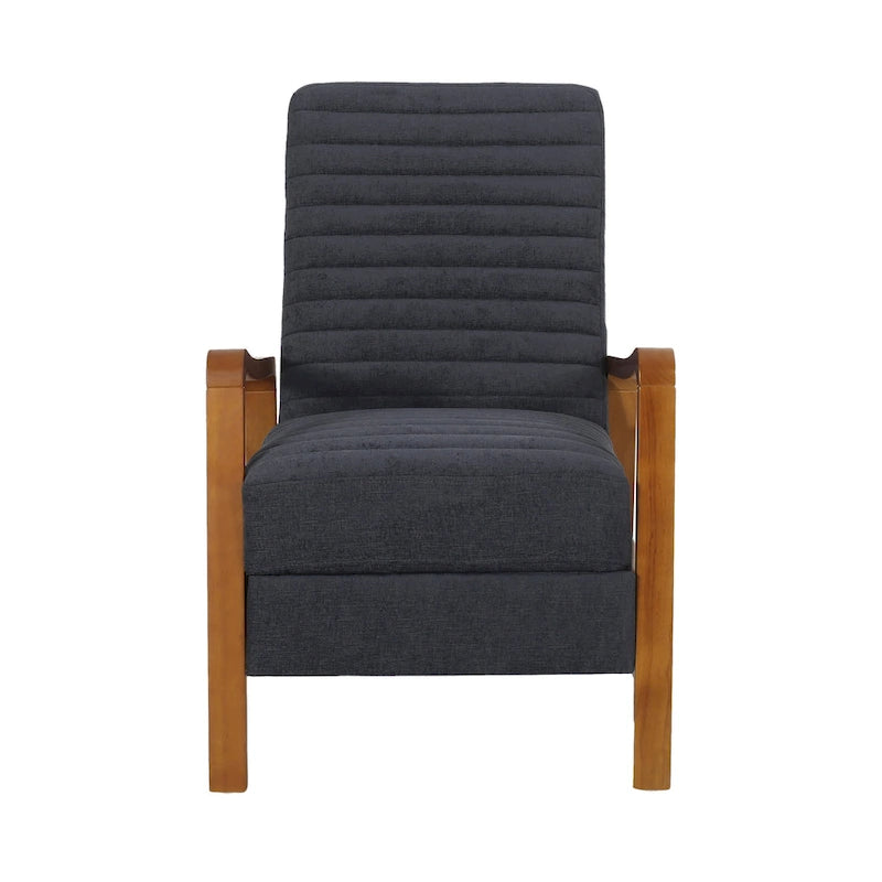 Fauteuil inclinable à dossier poussé avec coutures horizontales et cadre en bois d'hévéa