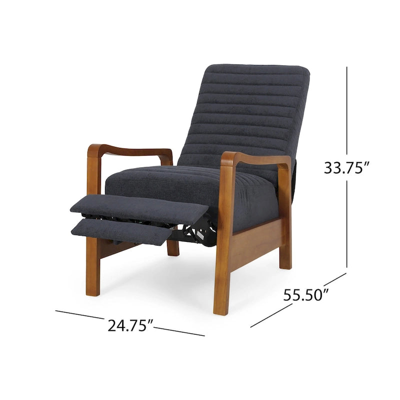Fauteuil inclinable à dossier poussé avec coutures horizontales et cadre en bois d'hévéa