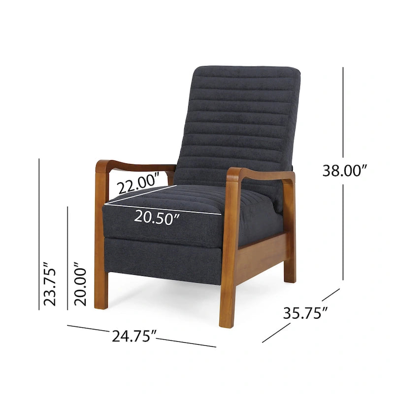Fauteuil inclinable à dossier poussé avec coutures horizontales et cadre en bois d'hévéa
