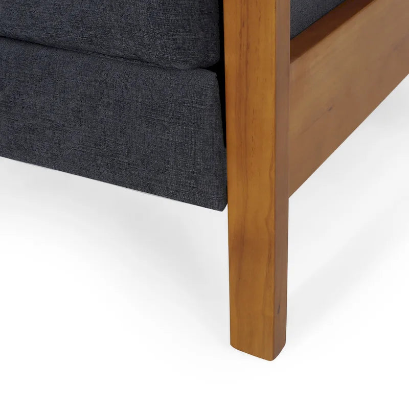 Fauteuil inclinable à dossier poussé avec coutures horizontales et cadre en bois d'hévéa