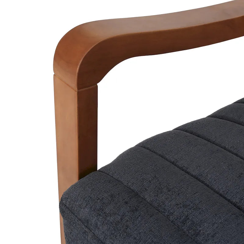 Fauteuil inclinable à dossier poussé avec coutures horizontales et cadre en bois d'hévéa