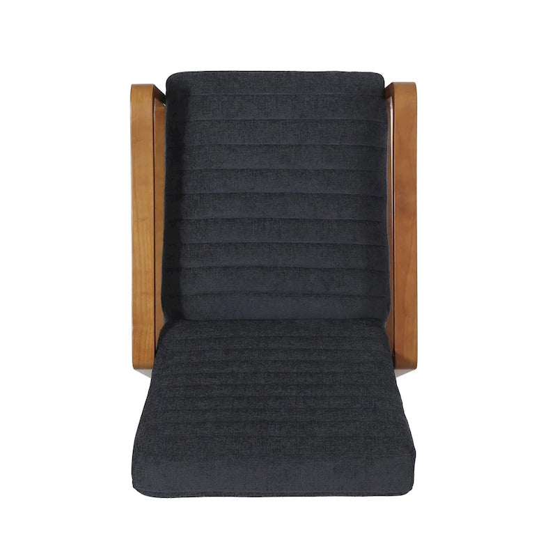 Fauteuil inclinable à dossier poussé avec coutures horizontales et cadre en bois d'hévéa