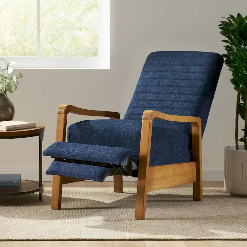 Fauteuil inclinable à dossier poussé avec coutures horizontales et cadre en bois d'hévéa