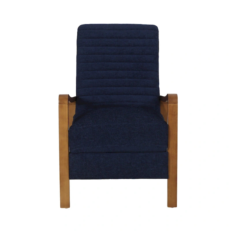 Fauteuil inclinable à dossier poussé avec coutures horizontales et cadre en bois d'hévéa