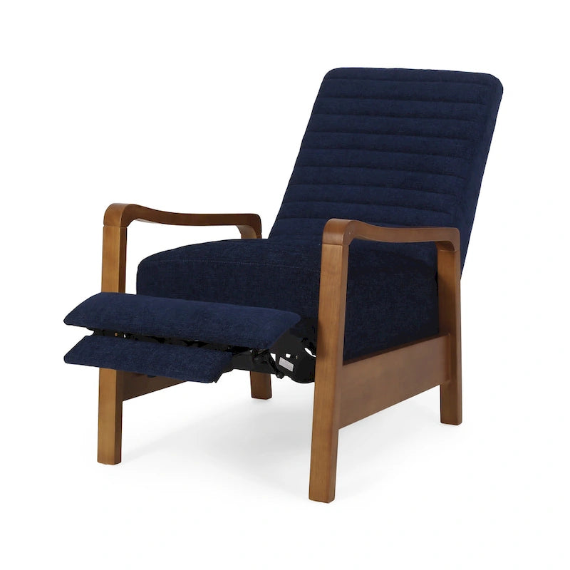 Fauteuil inclinable à dossier poussé avec coutures horizontales et cadre en bois d'hévéa