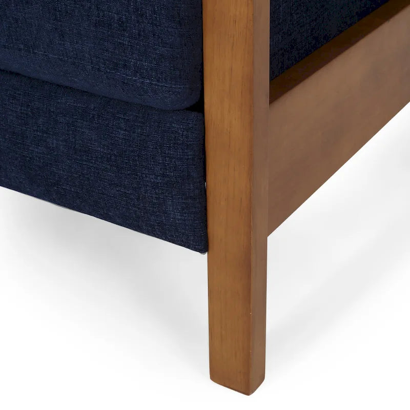 Fauteuil inclinable à dossier poussé avec coutures horizontales et cadre en bois d'hévéa