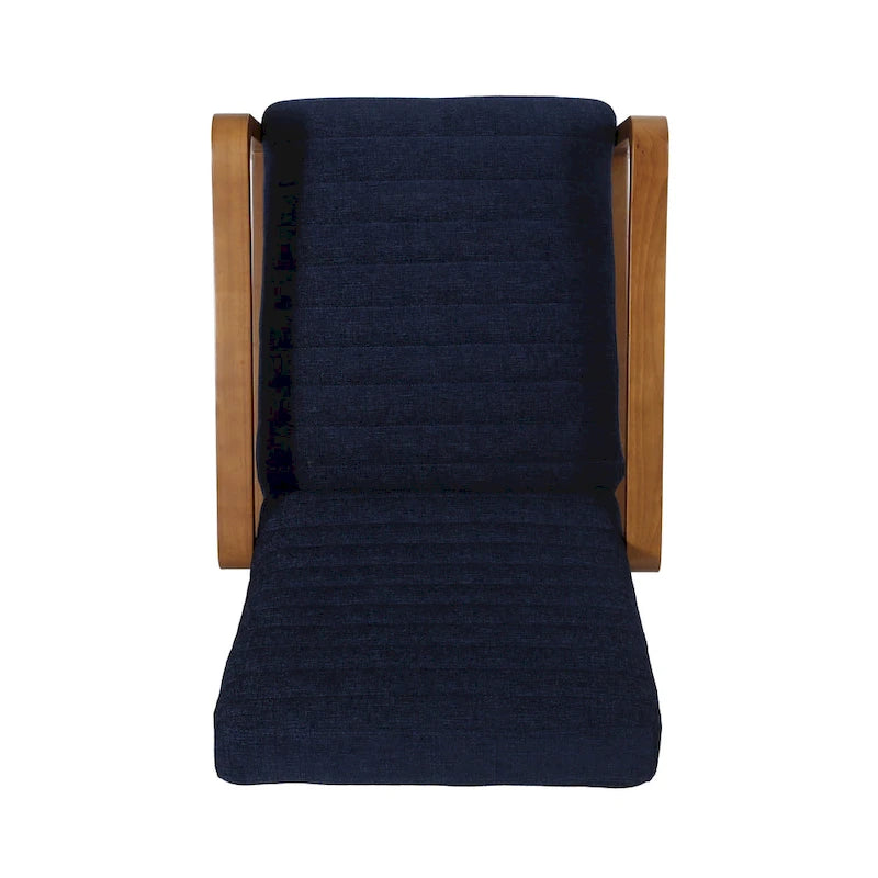 Fauteuil inclinable à dossier poussé avec coutures horizontales et cadre en bois d'hévéa