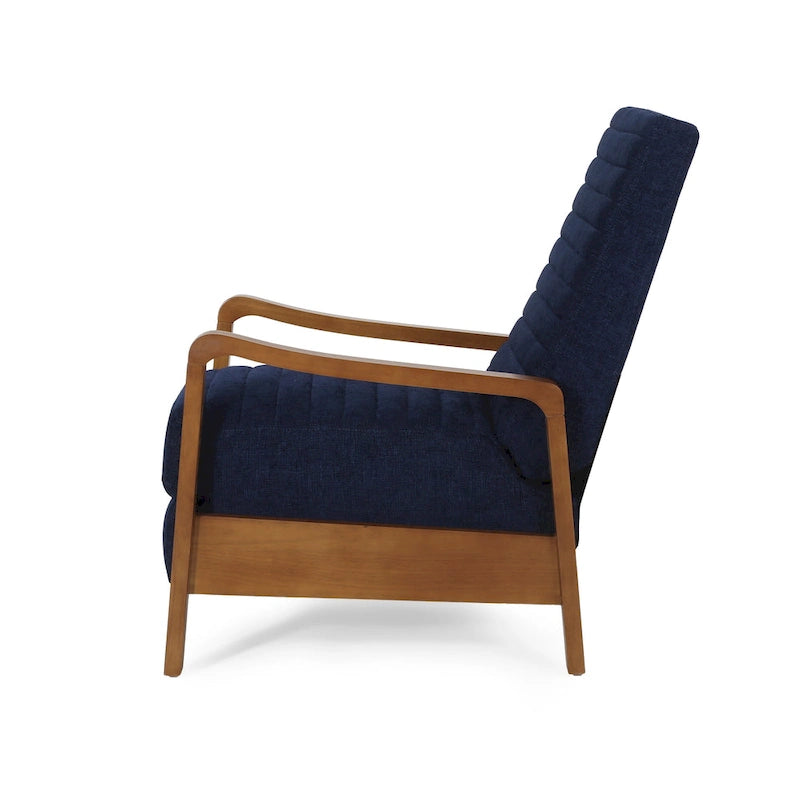 Fauteuil inclinable à dossier poussé avec coutures horizontales et cadre en bois d'hévéa