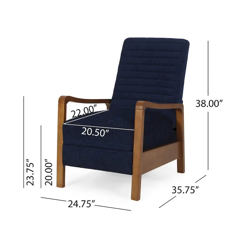 Fauteuil inclinable à dossier poussé avec coutures horizontales et cadre en bois d'hévéa