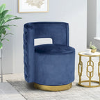 Fauteuil club pivotant en velours à dossier ouvert, style glamour moderne - 66,7 cm L x 61,6 cm l x 72,4 cm H