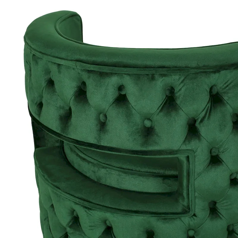Fauteuil club pivotant en velours à dossier ouvert, style glamour moderne - 66,7 cm L x 61,6 cm l x 72,4 cm H