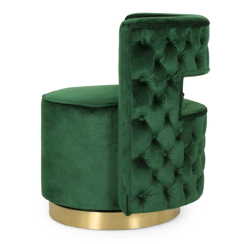 Fauteuil club pivotant en velours à dossier ouvert, style glamour moderne - 66,7 cm L x 61,6 cm l x 72,4 cm H