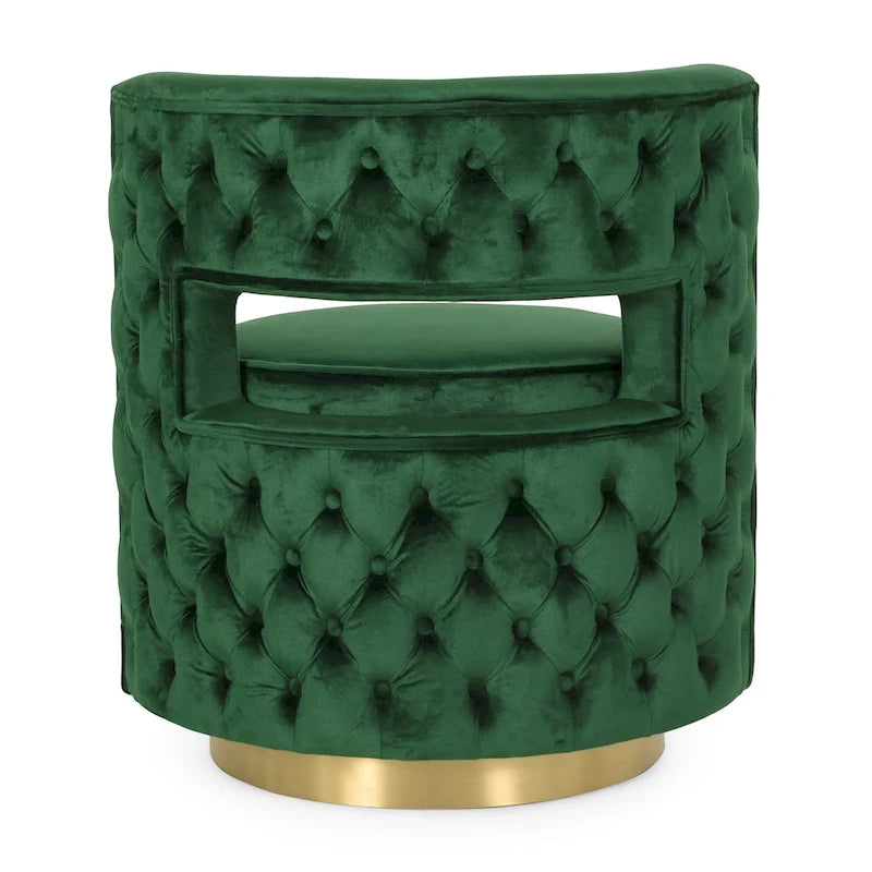 Fauteuil club pivotant en velours à dossier ouvert, style glamour moderne - 66,7 cm L x 61,6 cm l x 72,4 cm H