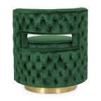 Fauteuil club pivotant en velours à dossier ouvert, style glamour moderne - 66,7 cm L x 61,6 cm l x 72,4 cm H