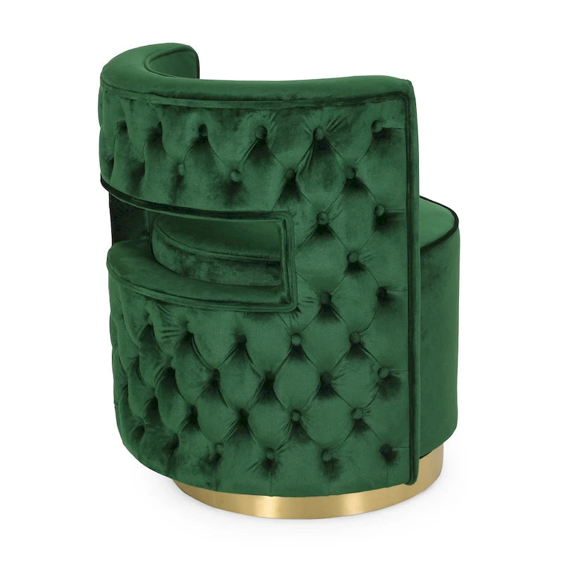 Fauteuil club pivotant en velours à dossier ouvert, style glamour moderne - 66,7 cm L x 61,6 cm l x 72,4 cm H