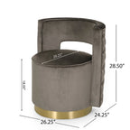 Fauteuil club pivotant en velours à dossier ouvert, style glamour moderne - 66,7 cm L x 61,6 cm l x 72,4 cm H