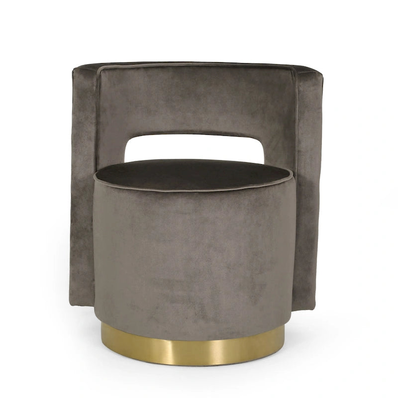 Fauteuil club pivotant en velours à dossier ouvert, style glamour moderne - 66,7 cm L x 61,6 cm l x 72,4 cm H