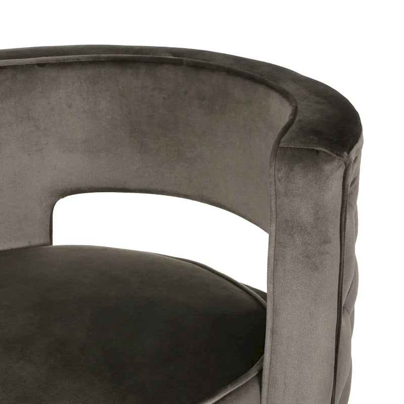 Fauteuil club pivotant en velours à dossier ouvert, style glamour moderne - 66,7 cm L x 61,6 cm l x 72,4 cm H