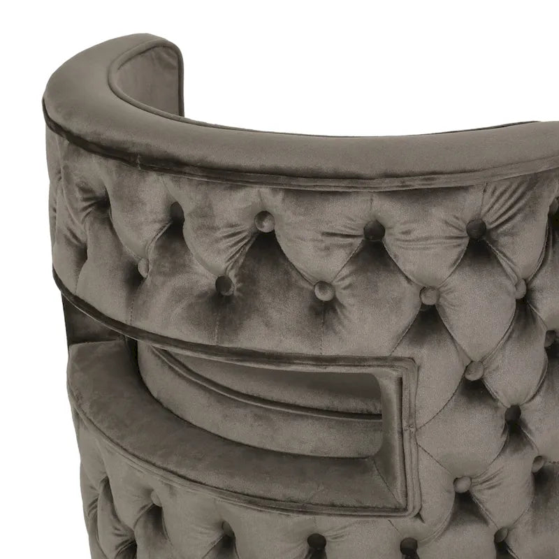 Fauteuil club pivotant en velours à dossier ouvert, style glamour moderne - 66,7 cm L x 61,6 cm l x 72,4 cm H